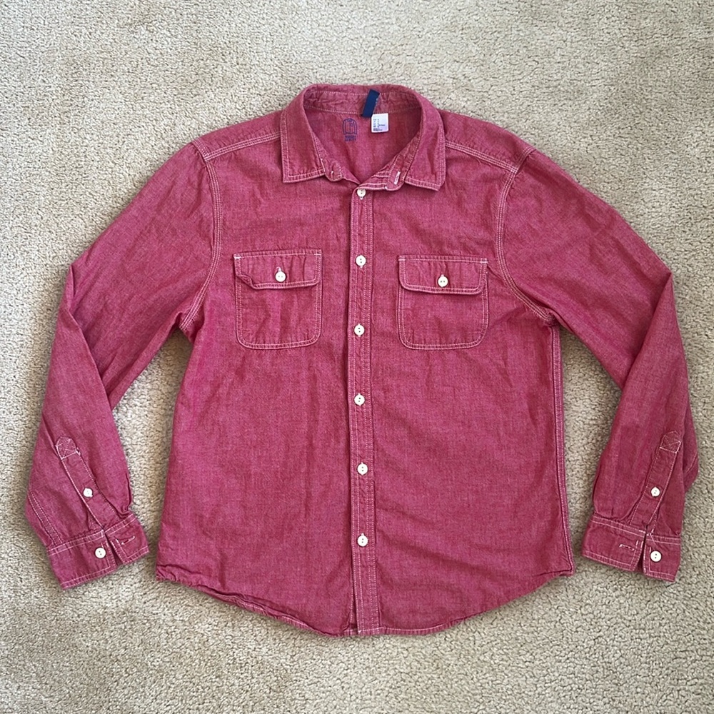 H&M Divided 100% Cotton Button Down Casual Dress Shirt in Red Men's Medium